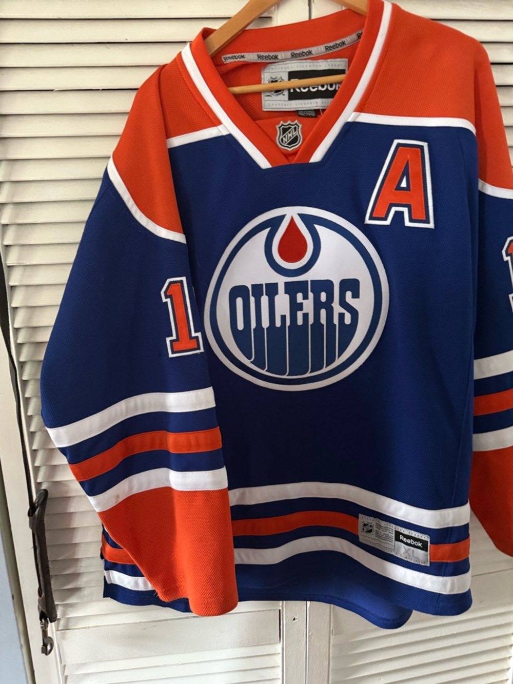 Reebok Blue, Orange & White Edmonton Hockey Jersey